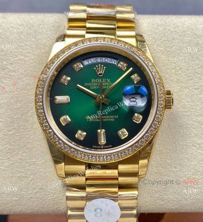 8+ Factory Rolex DayDate 36 Gain Weight Edition Green Gradient Diamond-set Bezel